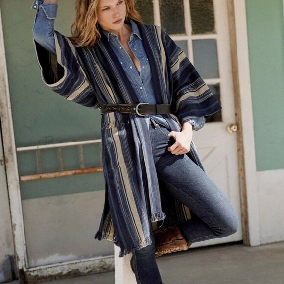 Free People Other - Free People Odyssey Indigo Blue Stripe Kimono One Size S M L